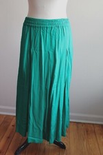 Vtg 90s Express M Green Rayon Pleated Elastic Waist Maxi Skirt