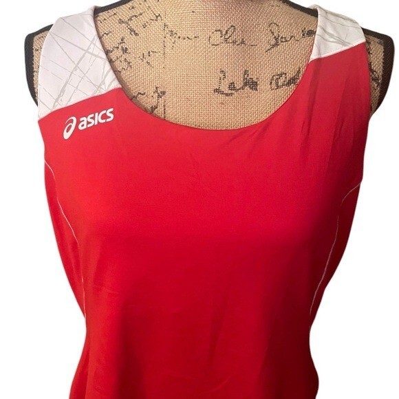 ASICS Red Tank Top with White Logo and Moisture-Wicking Fabric thumbnail 2
