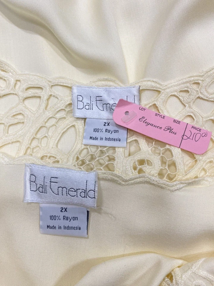 Conjunto de Vestido Vintage TALLA 2X Para Mujer Plus Marfil Rayón Encaje BALI ESMERALDA Casa Años 90 Foto 2 de 4