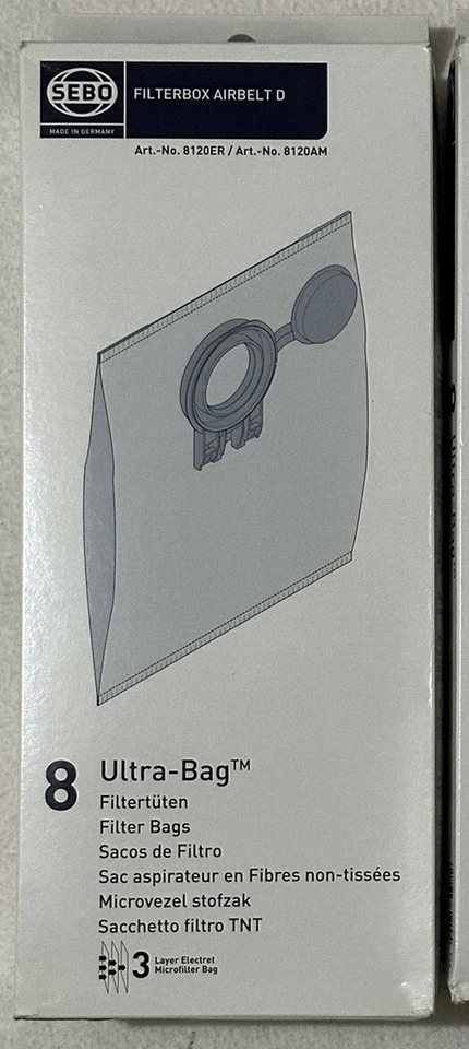 SEBO Filterbox D 8120 ER | 8 Staubsaugerbeutel | Ultra-Bag 3lagig für AIRBELT D