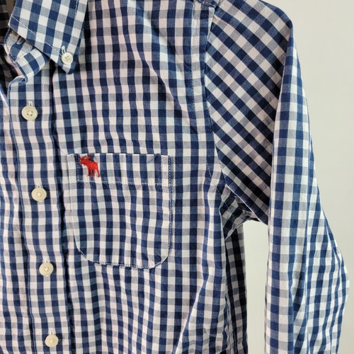 Abercrombie Kids Boys Muscle Shirt Medium Blue/White Gingham Plaid Button Down - Picture 3 of 9