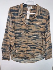 Cloth & Stone Anthropologie Large Abstract Shirttail Button Down Shirt NWT $98