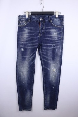 DSQUARED2 Blue Denim Distressed Whiskered 5-Pocket Design Straight Jeans Size 33