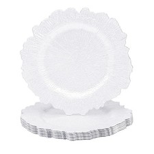 8 PCS 13 Inch White Charger Plates Round Reef Plastic Dinner Table Wedding