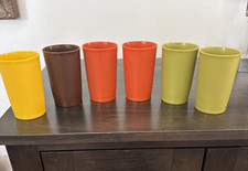VTG Tupperware 1320 Tumblers 6pc 12oz Cups Lot Stacking Harvest Colors Set