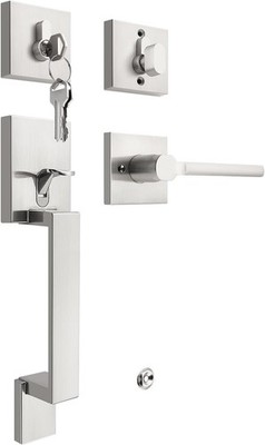 San Clemente Satin Nickel Handleset with Single Cylinder Deadbolt, Upgrated Entr