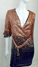 Quiz Sequinned Ombre Dress Size 10 BNWT – Long Sleeve Tie Belt Short Party