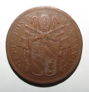 Italia Papal States 5 Baiocchi 1852 Year VII Pius IX Rome Rare Italy