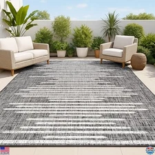 JONATHAN Y Stripe Geometric Indoor Outdoor Area Rug 4X6 Black/Ivory, Zolak