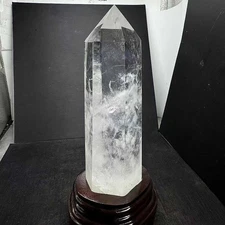 2.16LB Natural White Quartz Obelisk Energy Crystal Point Wand Reiki Decor+Stand