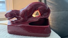 Vintage Burgundy Panther Lamp 1950s MCM Ceram...
