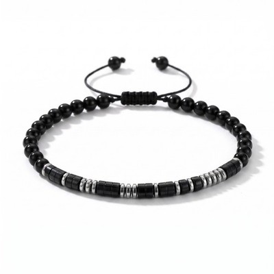 Women's Black Onyx Morse Code Bracelet 6.5'' Minimalist Secret Message Jewelry