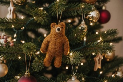 Primitive Folk Art Handmade Felted Wool Teddy Bear Ornaments