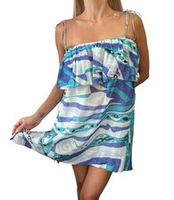 Abito intero EMILIO PUCCI vintage logo multicolore camicetta #40 cotone blu