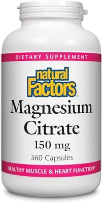 Natural Factors, Magnesium Citrate 150 mg, Muscle and Heart Health Formula, 360