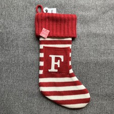 Wondershop Target Knit Striped Monogram Christmas Stocking Red White Letter F