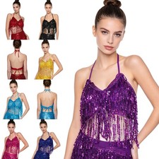 Women Crop Top Latin Belly Dance Date Tribal Bra Christmas Backless Costume