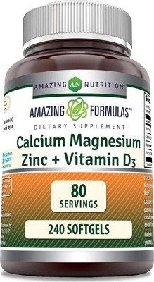 Amazing Formulas Calcium Magnesium Zinc D3 240 Softgels Supplement | Non-GMO |