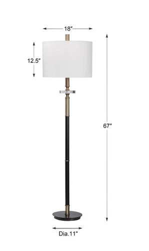 Modern Floor Lamp 67" Tall Aged Black Brass White Drum Shade Living Room Office - Picture 7 of 7