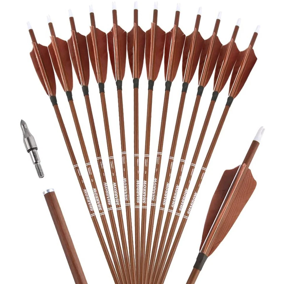 31" Pure Carbon Arrows SP340 400 500 600 Feathers Compound Recurve Bow Hunting - Image 4 of 4