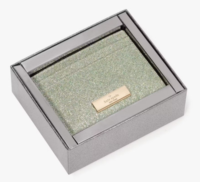 Kate Spade Kenzie Boxed Glitter Small Slim Cardholder Green KK323 NWT $99 MSRP