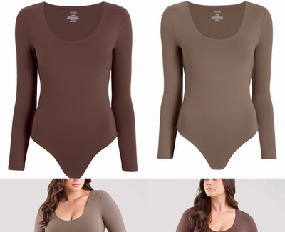 nuuds Women's bundle Long Sleeve Scoop Neck Bodysuit M coffee&mocha