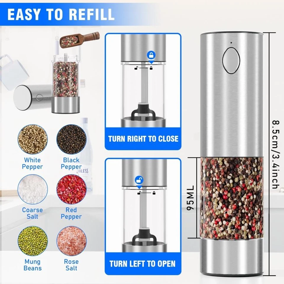 Rechargeable Electric Salt and Pepper Grinder Set With Charging Base 2-Pack * - Image 3 of 4