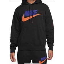 New Nike Club Fleece Black Safety Orange Pullover Hoodie FN3104-010 Men's Sz XL
