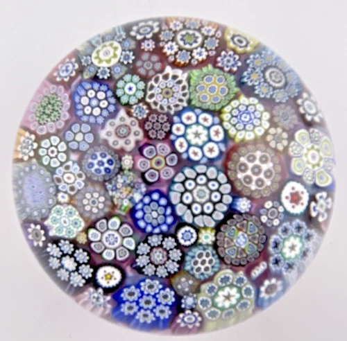 Peter McDougall Closepack On Pink & Blue Frit Signed/Labeled Paperweight