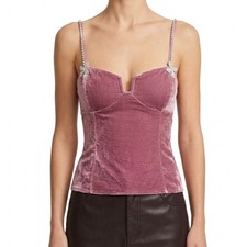 Reformation Desiree Velvet Top Sugar Plum Pink Corset Camisole Rhinestone 4