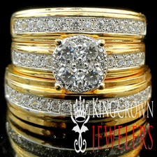 His Hers Men Womens  Rings Set Wedding Bridal 10k Yellow Gold Silver