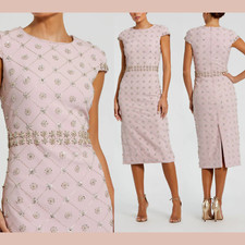 NWT Mac Duggal [ 6 ] 2234 Hand Embellished Cap Sleeve Midi Dress MauvePink J1915