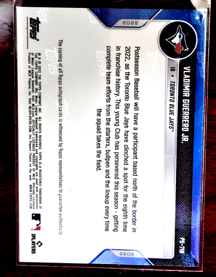2022 Topps Now Postseason Vladimir Guerrero Jr. Auto Blue /49 Blue Jays