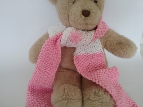 Teddy Bear Clothes, 'Aster' Pink & White Hand Knitted Scarf for bears,dolls,toys - Picture 2 of 9