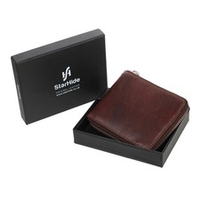 StarHide Mens Wallet RFID Signal Blocking Full Zip Around Genuine Leather Purse