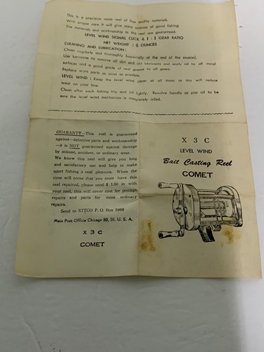 Comet Level-Wind Reel Model X3C Vintage Caster Japan 4 To 1 Ratio Metal Gears - Imagen 11 de 12