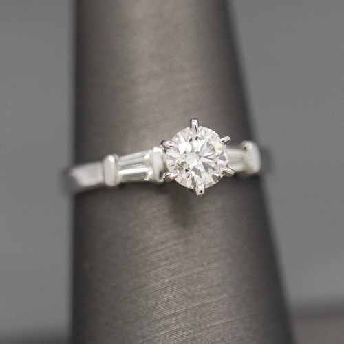Classic GIA Certified 0.70ct J SI1 Round Diamond w/ Baguettes in 14k White Gold - Picture 5 of 12