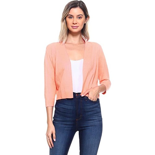 Cielo Women's Soft Solid Open Front 3/4 Sleeve Sweater Cardigan - Picture 7 of 17