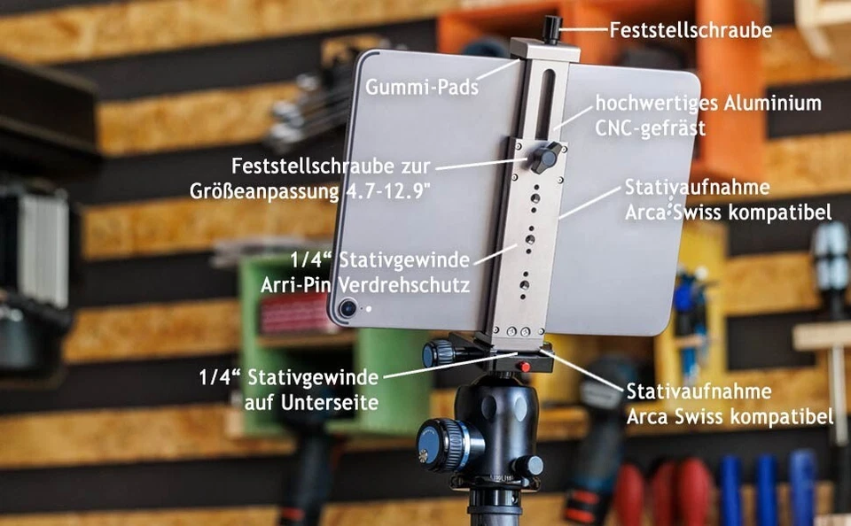iPad / Tablet Stativhalterung, 7.9-12.9", hochwertig, Stativgewinde, Arca Swiss - Bild 3 von 4