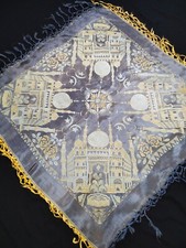 vintage Piano shawl silk taj mahal fringes brocade woven shawl scarf wraps WWII