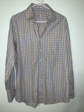Peter Millar Long Sleeve Button Front Shirt Mens Large Yellow  Blue Checkered