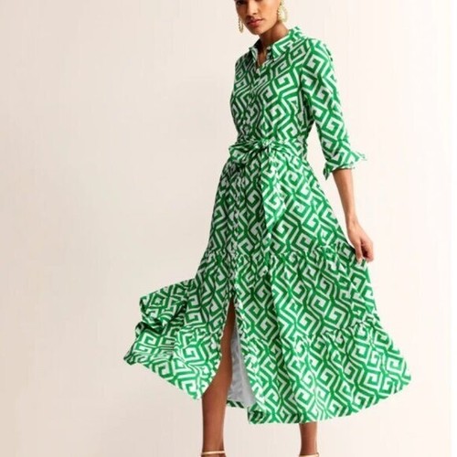 Vestido Camisa Midi Algodón Boden Flo Pandereta Verde - Talla 14 - Imagen 3 de 16