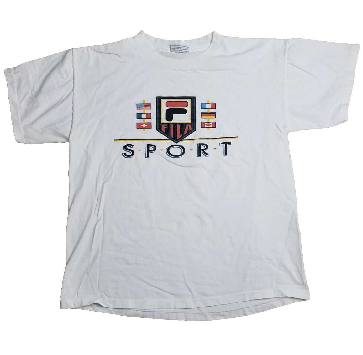 T shirt vintage Fila Sport Flags anni '90 grafica taglia XL