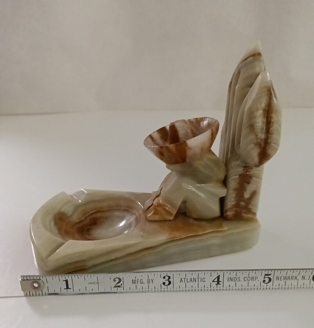 Vintage Carved Onyx Ashtray Catch-All Mexican Siesta Figure Cactus