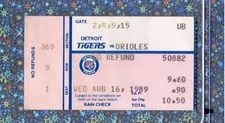 Alan Trammell 3B-2RBI Ticket Stub 8-16-1989 Tigers Orioles Frank Tanana 2Hit WSO