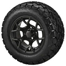 (4) Golf Cart 22x10-12 Trail Fox A/T Tires on 12x7 Matte Black Ninja Wheels
