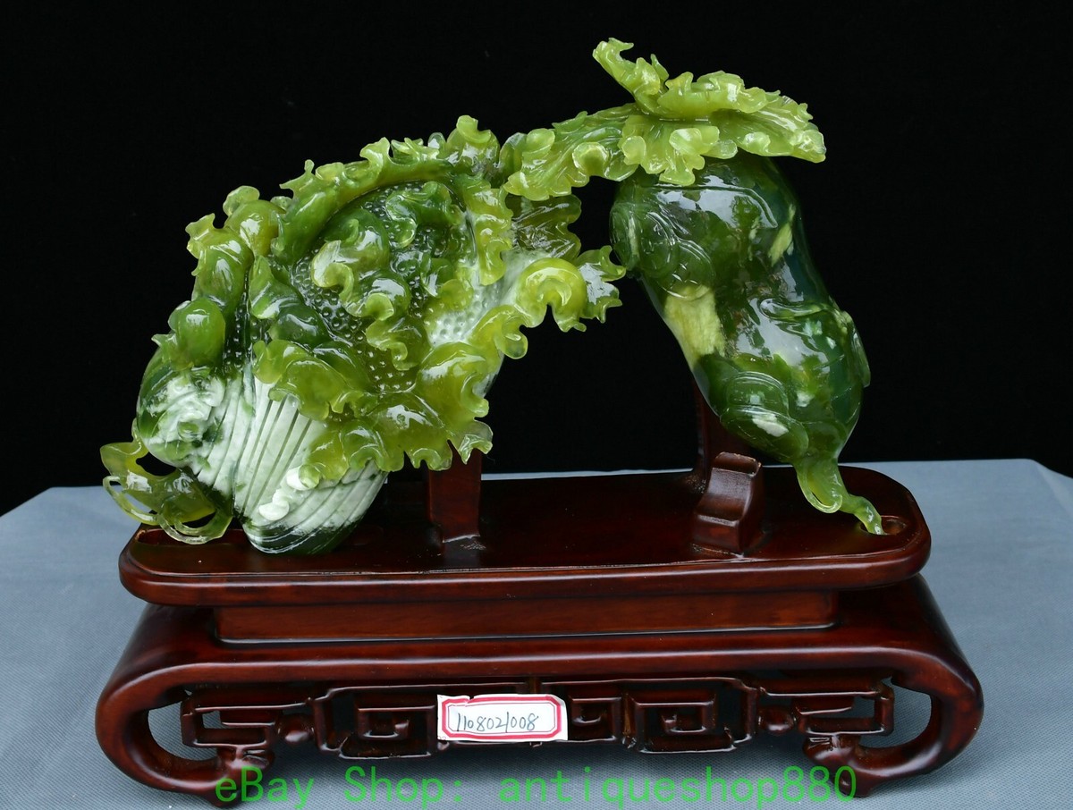 13.7'' Natural Xiu Green Jade Cabbage Baicai Radish Turnip
