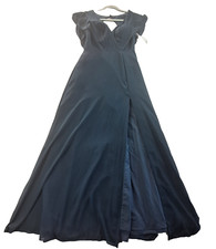 Azazie Dress Women's Size A4 Blue V-neck Ruffle Slit Long Prom Dress Zip