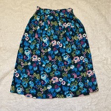 Vintage Hawaiian Tropical Skirt Size 8 Aloha Blue Green Floral High Waisted Midi