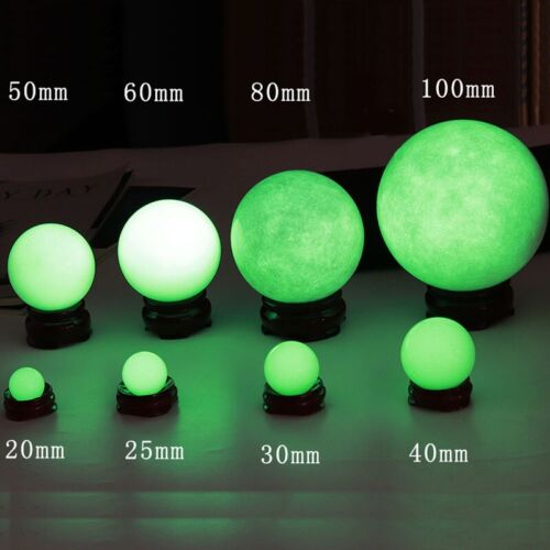 1pz Pietra Luminosa Bagliore al Buio Sfera di Cristallo Supporto a Sfera 20-70mm con Base - Foto 14 di 15